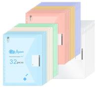 Agoer 32 Pochettes Plastique Transparent A4+ avec Fermeture - 7 Couleurs Assorties avec 11 Trous - Pochette Perforée A4 Translucide de180 Microns avec Poches pour étiquettes - Pour la Maison, le école