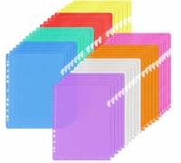 Agoer 40Pcs Pochettes Plastiques Perforées A4,8 Couleur avec 11 Trous | Pochettes Coin Transparente A4 Perforées pour Classeur,Ranger et Classer Papiers,31x23cm Chemise Plastique pour Bureau,Ecole
