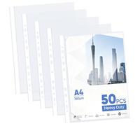 Agoer 50 Pochettes Plastiques Perforées A4 Cristal,160Microns Extra épais Pochette Plastique A4 Perforées,Pochette Classeur Transparente Pour Protéger le Papier, les Fichiers et les Documents