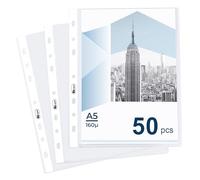 Agoer Lot de 50 Pochettes Plastique A5 Perforée 160 microns, Pochettes Transparentes avec Ouverture sur le Dessus, Pochette en Plastique A5 pour Protection de Fichiers Photos Documents