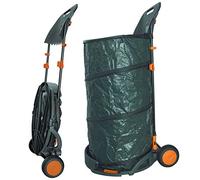 Agora-Tec® Sac à feuilles / sac de jardin 160 l auto-portant, mobile avec roues et chariot pliable avec support pour balai à feuilles et balai