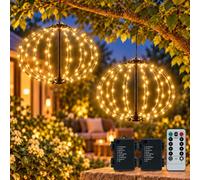 AGOTD Lot de 2 boules décoratives LED de 30 cm avec télécommande | 8 modes et minuterie, alimenté par piles, rallonge de 1 m, pliable et suspendue, jardin, balcon, fête