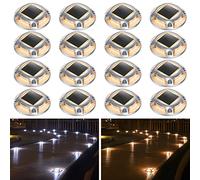 AGPTEK Lot de 16 lampes solaires pour allée extérieure, 2 modes de couleur LED pour terrasse, quai, marin, étanche, marqueurs lumineux pour marche, trottoir, escalier, jardin, allée (blanc chaud/blanc