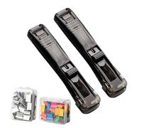 Agrafeuse avec agrafeuse - 11,5 x 2,3 cm, lot de 2 distributeurs de trombones ergonomiques, agrafeuse à pression, agrafeuse portable avec 100 agrafes réutilisables pour enseignants et étudiants