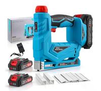 Agrafeuse sans fil 2 en 1 cloueuse professionnelle avec 1000 clous et 1000 pinces, 2 batteries 21 V 1500 mAh, prise simple/série, agrafeuse électrique pour décoration, construction de meubles