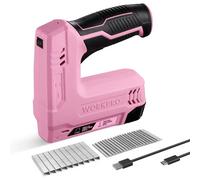 Agrafeuse sans Fil 3,6V 2000 mAh avec 2000 Agrafes WORKPRO, Agrafeuse Multifonction 2 en 1 Compatible avec Clous et Agrafes Type 53, 8 pour les Projets de Bricolage en Ameublement, Menuiserie(Rose)