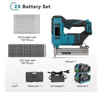 Agrafeuse sans fil et pistolet à clous F30 - 2 en 1 - Moteur sans balais - 30 mm - Fonctionnement sans fil - 2 batteries - Compatible avec Makita