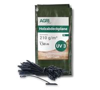 AGRI Plus Bâche de Protection en Bois 1,5 x 10 m - Avec Œillets et 50 Tendeurs I Tissu PE 210 g/m² Renforcé I Pour Couvertures à Long Terme I Résistant