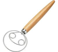 Agttete Fouet à pâte danois de style hollandais avec crochet à pâte en acier inoxydable et poignée en bois pour la fabrication de pain au levain, outils et fournitures, fouet à pain 33 cm