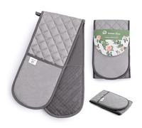 AH Artisan Home Gants de Cuisine Gris résistants à la Chaleur | Double manique avec Design antidérapant en Silicone pour la Cuisine | Les Meilleurs Gants de Cuisine Modernes et élégants.