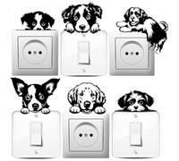 AHANDMAKER 6 types d'autocollants muraux créatifs pour chiens, autocollants muraux passionnants pour chien, border collie et labrador, autocollants pour interrupteur, autocollants muraux décoratifs