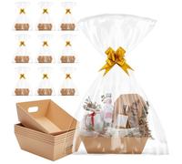 AHANDMAKER Lot de 10 paniers vides en papier avec sacs cadeaux avec ruban pour Noël, mariage, fête, Thanksgiving, décoration de vacances, 25,4 x 20,3 x 7,6 cm