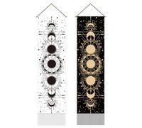 AHANDMAKER Lot de 2 tapisseries Phases de la Lune Eclipse Lunaire Cycle de la Lune Tapisserie Vintage Pompon Tapisserie Murale à Suspendre pour Chambre Salon Maison 33 x 130 cm