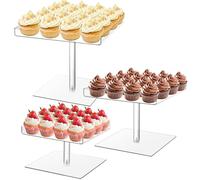 AHANDMAKER Lot de 3 plateaux de service à étages en acrylique transparent 25,4 x 25,4 cm, 22,9 x 22,9 cm, 20,3 x 20,3 cm, pour mariage, fête d'anniversaire, douche, décoration de table de Noël