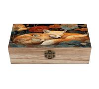 Ahdyr Boîte de rangement en bois en forme de paire de renards avec couvercle à charnière et fermoir avant - Grande boîte à souvenirs