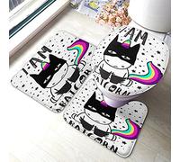 Ahdyr Ensemble de 3 Bain Licorne Licornes Animaux Mignons avec étoiles Arc-en-Ciel I Am A Batcorn Word sallegrand Couvercle de siège de Toilette Tapis antidérapant a