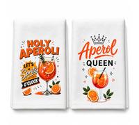 AHEJIOO Aperol Lot de 2 torchons en piqué gaufré 40 x 60 cm, décoration amusante pour fête d'été et cuisine, serviettes de cocktail Holy Aperoli, absorbantes, comme cadeau pour femme