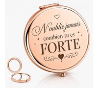 AHEZQILU Cadeau Femme, Miroir de Poche Personnalisé avec Message Inspirant | Petit miroir de poche en métal or rose, double miroir, diamètre 6,5 cm, épaisseur 1,1 cm, coffret 8 × 8 × 1,6 cm