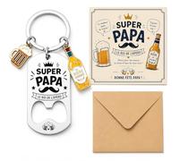 AHEZQILU Cadeau Fete Des Peres Porte-Clés Décapsuleur Super Papa - Idée Cadeau Anniversaire Papa& Fête Des Pères - Set Avec Carte De Vœux Et Enveloppe Kraft