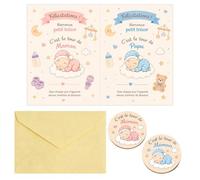 AHEZQILU Cadeau Naissance, Coffret Bebe avec Carte Naissance Fille Garcon et 2 Étiquettes en Bois Recto Verso, Cadeau Gender Reveal pour Parents