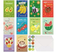 AhfuLife 30Pcs Cartes de Remerciement, Mignon Fruit Cartes Merci avec 10 Style Personnalisé Designs et 30 Enveloppes Blanc en Papier Kraft pour Anniversaire Mariage Bébé Communion Baptême