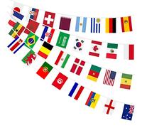 AhfuLife 32 Drapeaux du Monde Bannière Bunting pour Football Match Decoration, 4Pcs Drapeaux du Monde pour Euro Footaball Fans Bar Jardin Masion Clubs Sportifs Décor, 14×21cm-10m