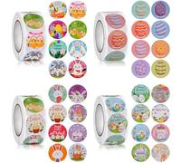 AhfuLife 4 Rouleaux 2000 Autocollantes Oeufs Lapin Rondes de Pâques, Etiquettes Autocollantes Paques pour Printemps Décor Petits Kdo de Paques Pâques DIY Oeufs Cartes Albums Enveloppes Cadeaux