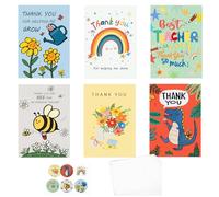 AhfuLife 6Pcs Cartes de Remerciement pour Enseignant, Cartes de Vœux pour Enseignants avec 1 Autocollant de Remerciement et 6 Enveloppes Blanc en Papier Kraft Cadeau d'adieu(Style 2)