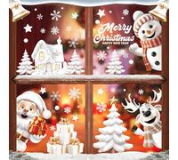 AhfuLife 9 Feuilles NoëL Autocollants Fenetre Réutilisable, 3D Stéréo Statique Sticker Fenetre Noël PVC avec Bonhomme de Neige Père Noël Cloche pour DIY Décor Fenêtre, Vitrine, Façade en Verre