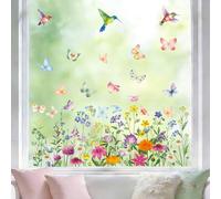 AhfuLife 9 Feuilles Sticker Fenêtre Printemp Réutilisable Facile à Poser, Autocollant de Fenêtre Printemps Électrostatique avec Motif de Papillon Oiseau Fleurs pour Décor Vitres Pâques (Style 3)