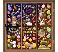 AhfuLife 9 Feuilles Stickers Fenêtre de Paques, Décorations de Pâques, Stickers Oeufs de Paques, Autocollants Lapin de Pâques, Autocollants en Verre pour le Jour de Pâques (Style 3)