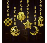 AhfuLife Decoration Aid Mubarak 2026, 12PCS Decoration Eid Mubarak Lanterne Lune Étoiles Guirlandes Ramadan Mubarak Decor Ramadan Suspendre pour Muslim Fête du Aïd, Aïd al-Adha Jardin Maison