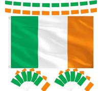 AhfuLife Drapeau Irlandais Decoration Kits pour la Saint-Patrick, 90x150cm Drapeau Irlande, 12m Guirlande Irlande et 12Pcs Petit Drapeaux Irlandais 14 x 21cm pour Fête de Saint-Patrick Fête Nationale