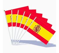 AhfuLife Petit Drapeau Espagnol, 15Pcs Mini Drapeaux Espagne avec Poteau Solide Blanc de 30cm pour Décor Euro Football Match, Coupe du Monde, Célébration Fête Nationale Jour de l'indépendance