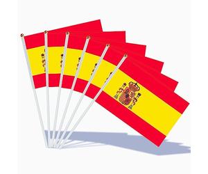 AhfuLife Petit Drapeau Espagnol, 30Pcs Mini Drapeaux Espagne avec Poteau Solide Blanc de 30cm pour Décor Euro Football Match, Coupe du Monde, Célébration Fête Nationale Jour de l'indépendance