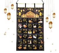 AhfuLife Ramadan Calendrier de l'Avent Suspendre, Calendrier de Décoration Ramadan 2026 en Tissu à Remplir avec 30 Poches, Calendrier de Décompte Aïd pour Decor Eid Mubarak Fête (Or Noir)