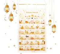 AhfuLife Ramadan Calendrier de l'Avent Suspendre, Calendrier de Décoration Ramadan 2026 en Tissu à Remplir avec 30 Poches, Calendrier de Décompte Aïd pour Decor Eid Mubarak Fête (Blanc)