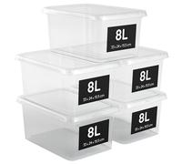 AHIOVA 5 Boites Rangement Plastique 8L 33x24x15,5 cm avec Couvercle | Bac de rangement empilable, sans BPA, fermeture clic, pour cuisine garage armoire, fabriqué en Europe