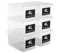 AHIOVA 6 Boites Rangement Plastique Petites 4L 26,5x19,5x12,5 cm Couvercle | Bac de rangement empilable, sans BPA, fermeture clic, pour tiroirs salle de bain bureau, fabriqué en Europe