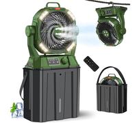 Ahoall Ventilateur brumisateur avec seau portable de 6 L pour terrasse extérieure, 20 000 mAh rechargeable Ventilateur brumisateur pour camping avec lumière LED, 4 brumisateurs, télécommande, Vert