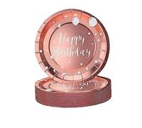 AHPYEUHK 50 PCS Assiette Jetable Anniversaire 17,8cm Assiettes en Carton Papier Party Vaisselle Jetable pour Decoration BBQ Party Fête Mariages Camping (Or rose)