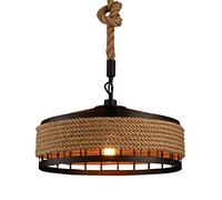 AHQX Lustre Corde De Chanvre Lampe Suspendue en Fer Industriel Rétro Plafonnier Chanvre Rustique Barres De Cage Suspendues Rondes Éclairage Vintage Restaurant Droplights De Chambre À Coucher