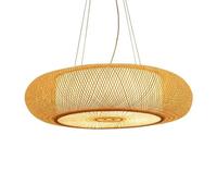 AHQX Lustres E27 Suspension Rétro Lampes Suspendues Bambou Naturel Pendentif Lumière Vintage Tressé Abat-Jour Rotin Hauteur Réglable Éclairage De Plafond Restaurant Salon De Thé Café Plafonnier,40cm