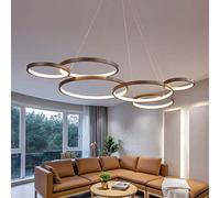 AHQX Lustres LED Lampe Pendentif En Aluminium Anneau Simplicité Moderne Lampe Suspendue Brown Salon Suspension Réglable En Hauteur Salle À Manger Lustre Plafonnier Bureau D'études,6ring/warmlight/88w