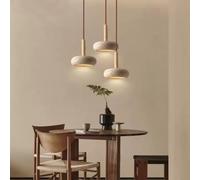AHQX Suspension en Travertin Jaune Naturel, Style Wabi Sabi, Suspension Vintage 3 Têtes, Lampe Suspendue Hauteur Réglable, Adaptée pour Chambre Salon Salle à Manger Couloir, Lustre LED(Round)
