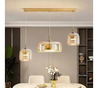 AHQX Suspension Moderne Minimaliste En Verre LED Suspendue Réglable Hauteur Ajustable Luminaire Intérieur Pour Restaurant Îlot De Cuisine Bar Comptoir Chambre(Gold,3-flammig Long)