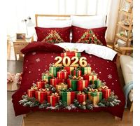 AHSTEFGX Housse Couette Noël 3 pièces 2 taies d'oreiller Microfibre,Fêtes | 2026 3D Père Noël renne parure de lit 155X200cm housse couette 2 taies oreiller, entretien facile chambre festive(155*200cm)