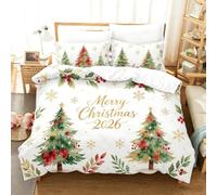 AHSTEFGX Housse de Couette Noël 3 pièces 2 taies Oreiller Polaire,Fêtes | 2026 Microfibre parure de lit Noël 200X220cm 2 taies oreiller, réversible flocon pour célébration Noël cadeau(135*200cm)