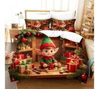 AHSTEFGX Parure de lit Noël 3 pièces 2 taies Oreiller Housse Couette,Fêtes | 2026 Microfibre parure de lit Noël 200X220cm 2 taies oreiller, réversible flocon pour célébration Noël cadeau(200*220cm)