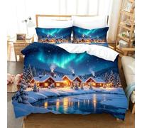 AHSTEFGX Parure Noël 3 pièces Housse Couette 2 taies d'oreiller Bio,Fêtes | 2026 3D housse de couette festive 200X220cm 2 taies d'oreiller, microfibre douce brossée pour famille Noël chambre(155*200cm)